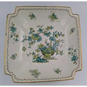 Mottahedeh Design Yellow Green Flowers Butterflies Square Serving Vegetable Bowl